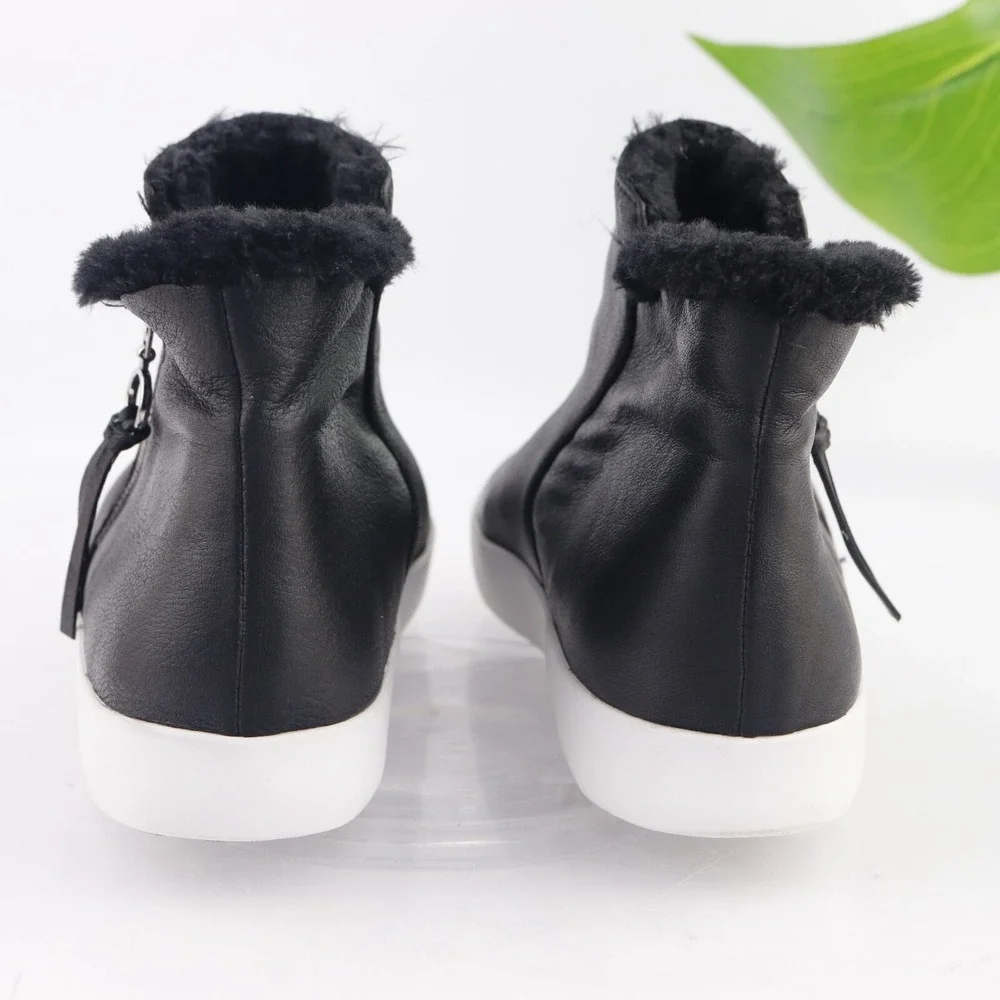 Rebecca Minkoff Womens Shelly Sneaker Boost Size 7 Black Leather Zip Fur Booties